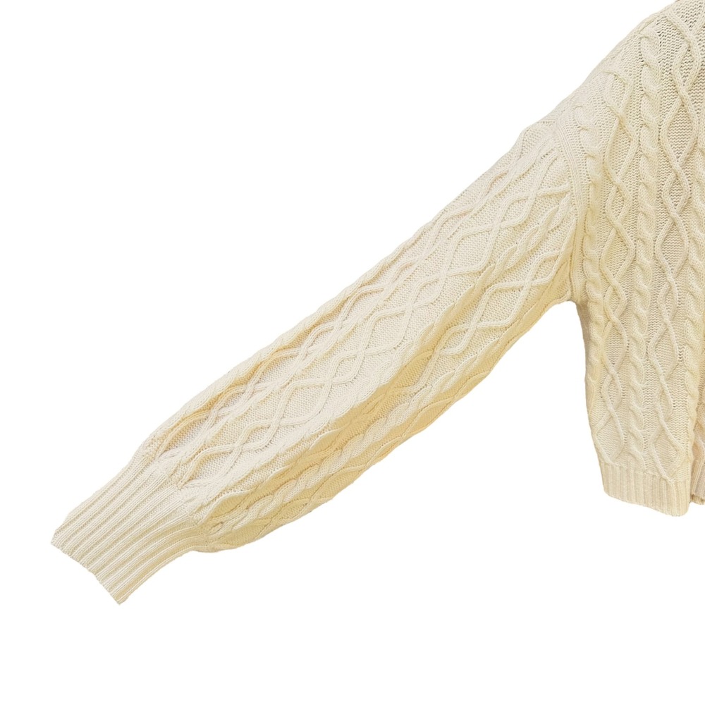 Lulus Cardigan Cropped Sweater Cream Fisherman Cable Knit Cottage Academia M - Picture 2 of 5